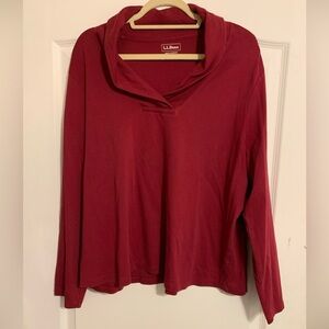 L.L.Bean Women Red Shawl Collar Polo 100% Cotton Long Sleeve Blouse 2X Plus